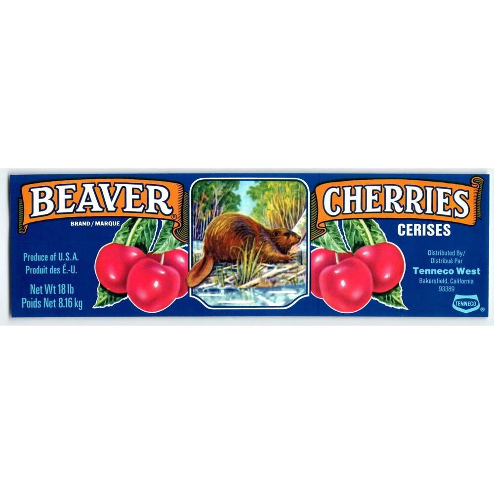 Beaver Cherries Brand Fruit Label Vintage 1960's Animal In Swamp Lands Original
